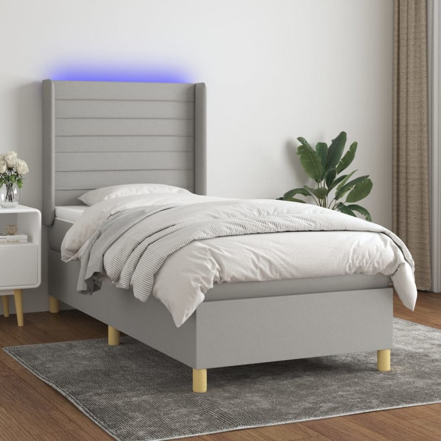 Sommier à lattes de lit matelas LED Gris clair 100x200 cm Tissu