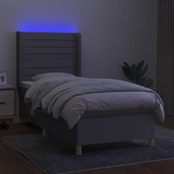 Sommier à lattes de lit matelas LED Gris clair 100x200 cm Tissu