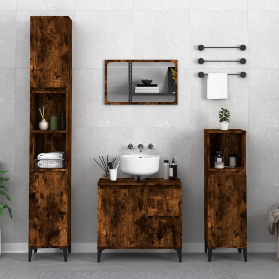 Armoire de bain chêne fumé 65x33x60 cm bois d'ingénierie