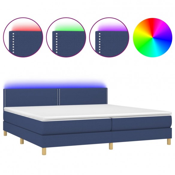 Cadre de lit et matelas et LED Bleu 200x200 cm Tissu