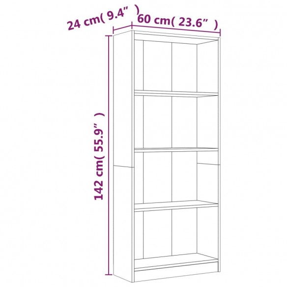 Bibliothèque 4 niveaux Chêne marron 60x24x142cm Bois ingénierie