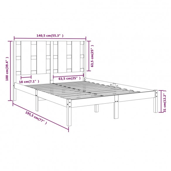 Cadre de lit bois massif 135x190 cm double