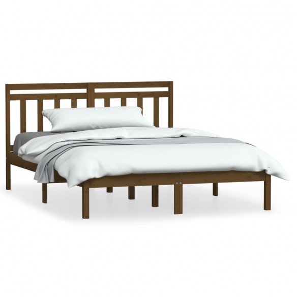 Cadre de lit Marron miel Bois massif 120x190cm Petit Double