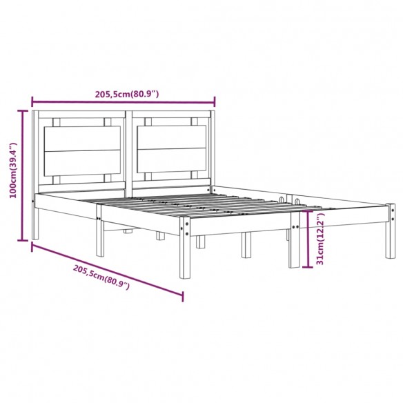 Cadre de lit Blanc Bois massif 200x200 cm