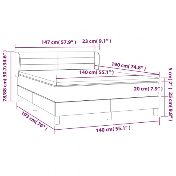 Cadre de lit avec matelas Bleu 140x190 cm Tissu