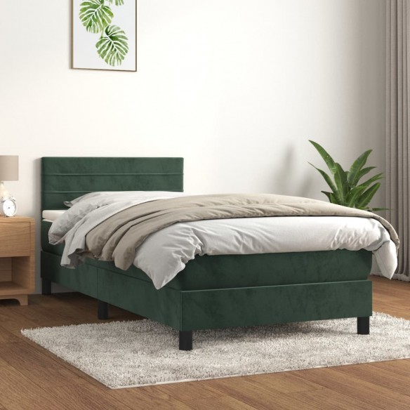 Cadre de lit avec matelas Vert foncé 90x200 cm