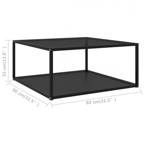 Table basse Noir 80x80x35 cm Verre trempé