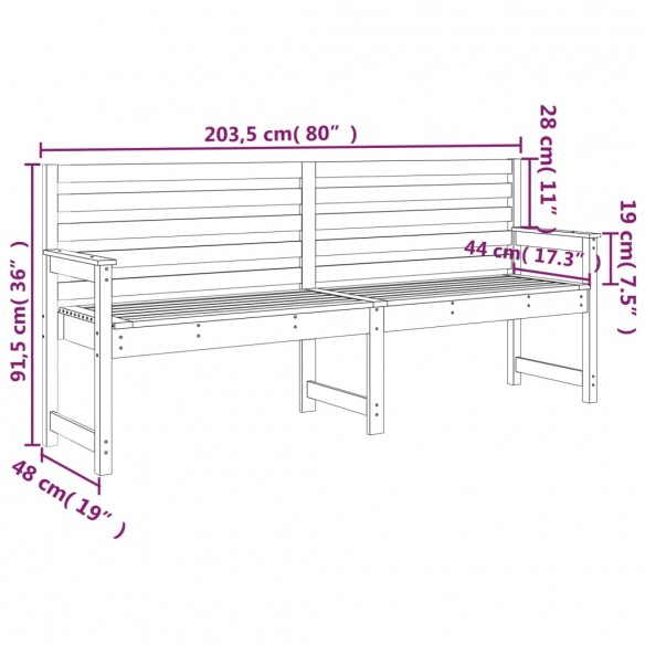 Banc de jardin marron miel 203,5x48x91,5 cm bois de pin massif