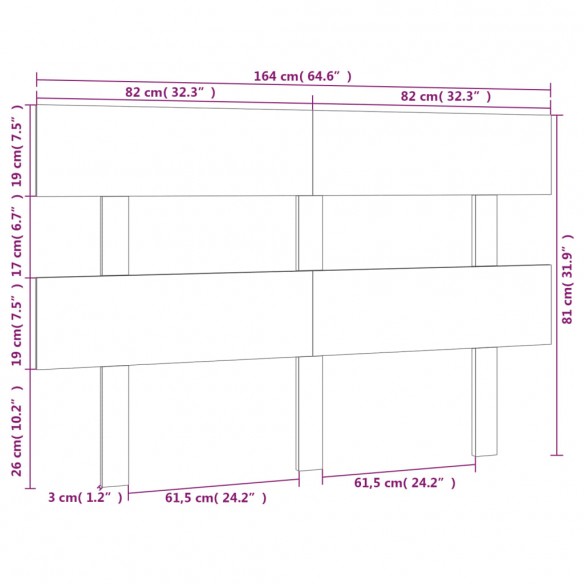 Tête de lit Noir 164x3x81 cm Bois massif de pin