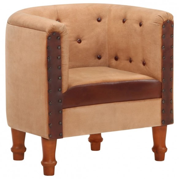 Fauteuil Marron Cuir véritable et bois de manguier massif