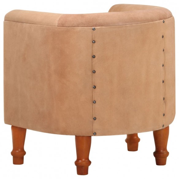 Fauteuil Marron Cuir véritable et bois de manguier massif