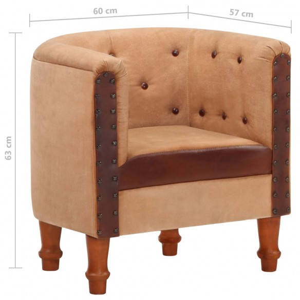 Fauteuil Marron Cuir véritable et bois de manguier massif