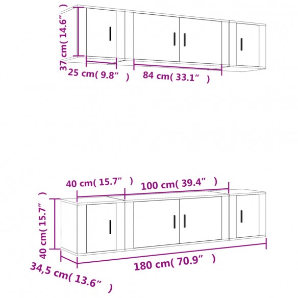 Ensemble de meubles TV 6 pcs Chêne fumé Bois d'ingénierie