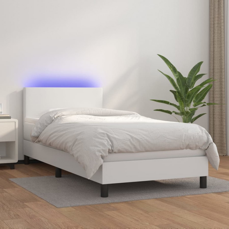 Sommier à lattes de lit avec matelas et LED Blanc 90x190cm