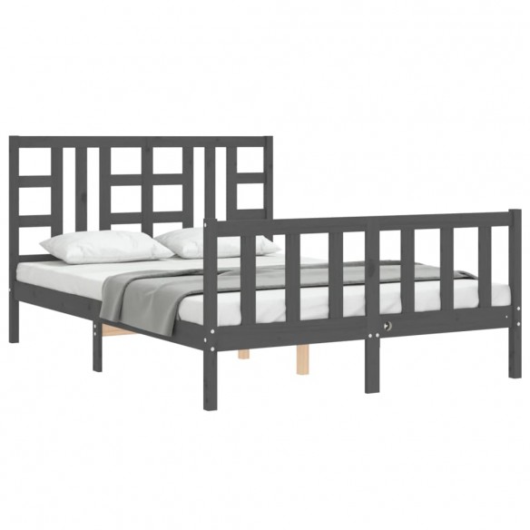 Cadre de lit avec tête de lit gris 160x200 cm bois massif
