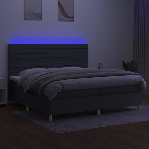 Sommier à lattes de lit et matelas et LED Gris foncé 200x200 cm