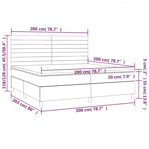 Cadre de lit avec matelas Gris foncé 200x200cm Tissu