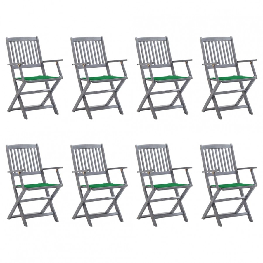 Chaises pliables d'extérieur 8 pcs avec coussins Bois d'acacia