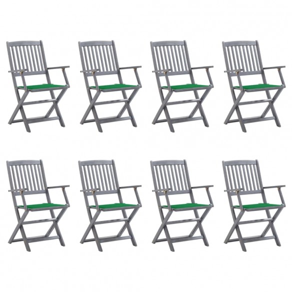 Chaises pliables d'extérieur 8 pcs avec coussins Bois d'acacia