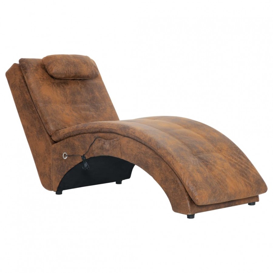 Chaise longue de massage avec oreiller Marron Similicuir daim Chaise longue de massage avec oreiller Marron Similicuir daim