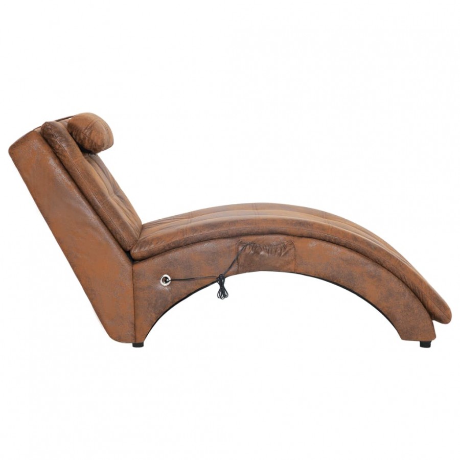 Chaise longue de massage avec oreiller Marron Similicuir daim Chaise longue de massage avec oreiller Marron Similicuir daim
