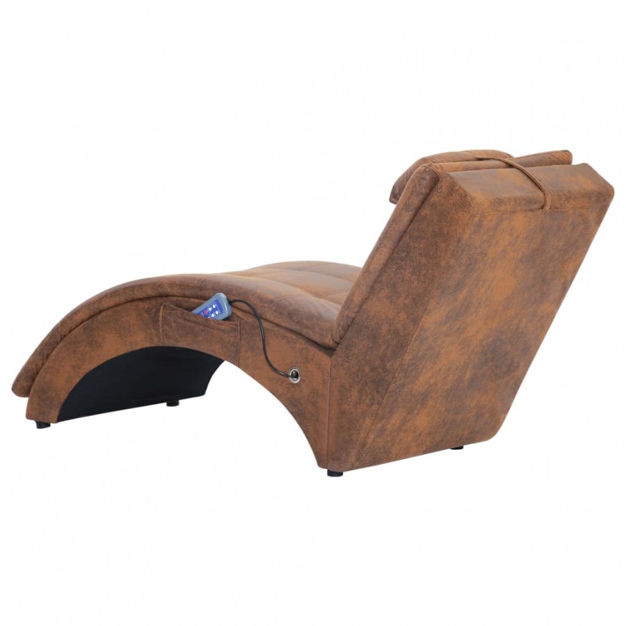 Chaise longue de massage avec oreiller Marron Similicuir daim Chaise longue de massage avec oreiller Marron Similicuir daim