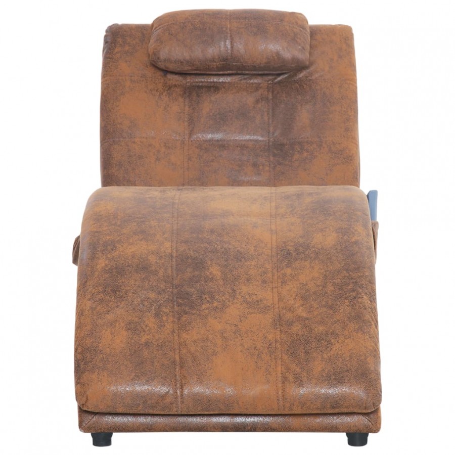 Chaise longue de massage avec oreiller Marron Similicuir daim Chaise longue de massage avec oreiller Marron Similicuir daim