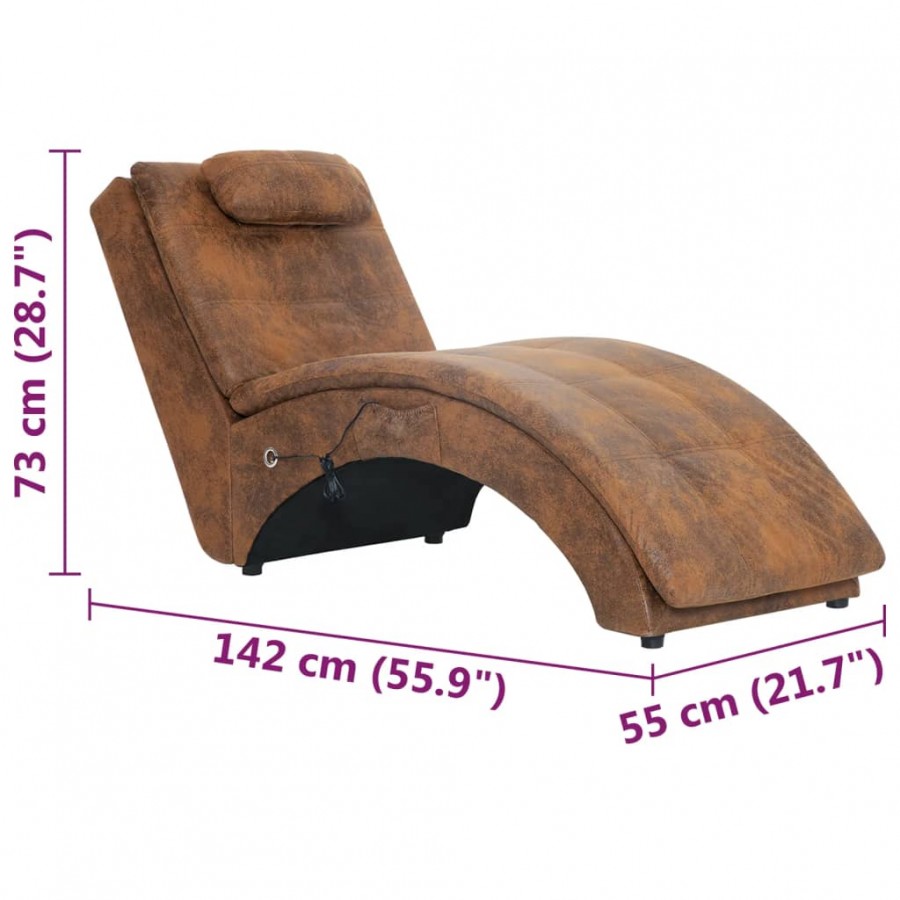 Chaise longue de massage avec oreiller Marron Similicuir daim Chaise longue de massage avec oreiller Marron Similicuir daim
