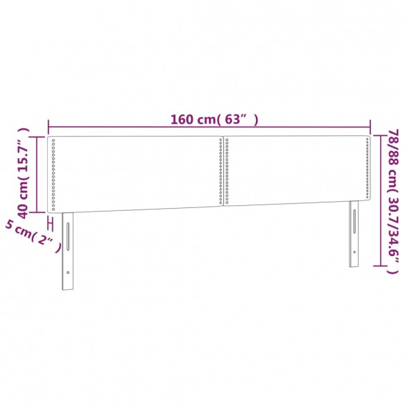 Tête de lit à LED Gris clair 160x5x78/88 cm Velours