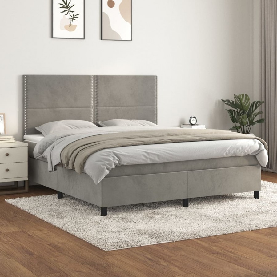 Cadre de lit et matelas Gris clair 160x200cm Velours