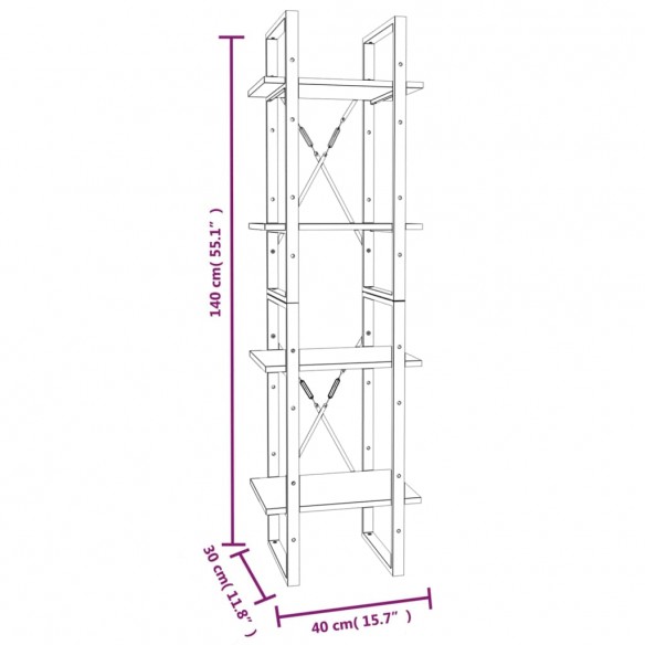 Bibliothèque 4 niveaux Chêne brun 40x30x140cm Bois d'ingénierie