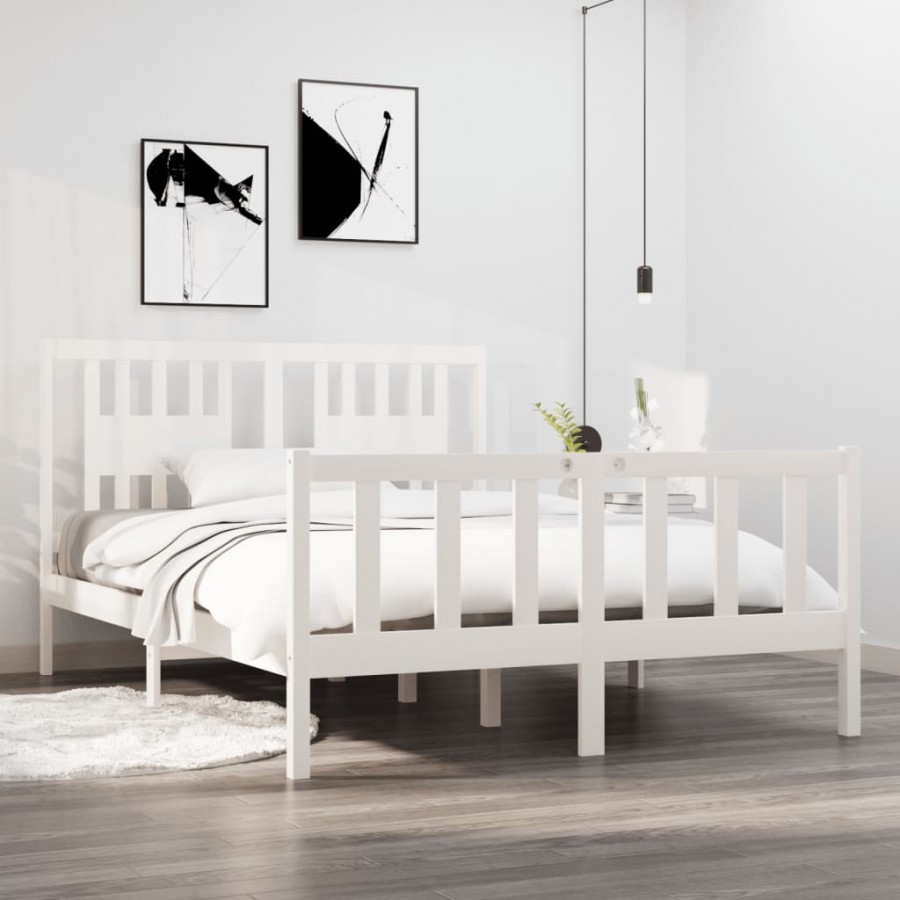 Cadre de lit Blanc Bois massif 135x190 cm Double