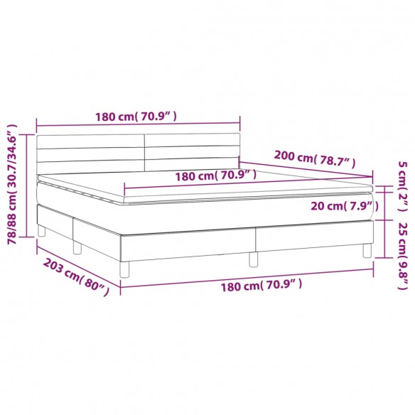 Cadre de lit et matelas Gris foncé 180x200cm Velours