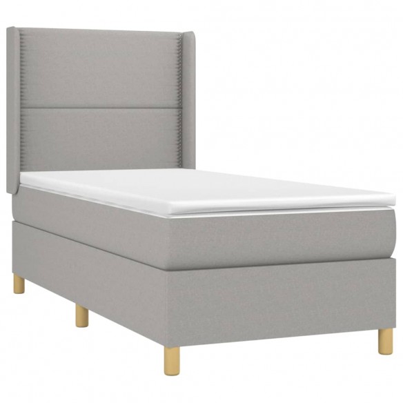 Cadre de lit avec matelas Gris clair 100x200cm Tissu