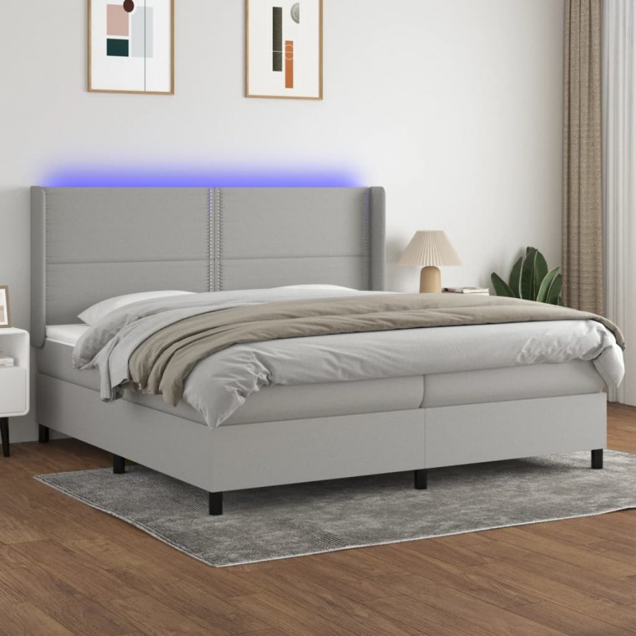 Sommier à lattes de lit matelas LED Gris clair 200x200 cm Tissu