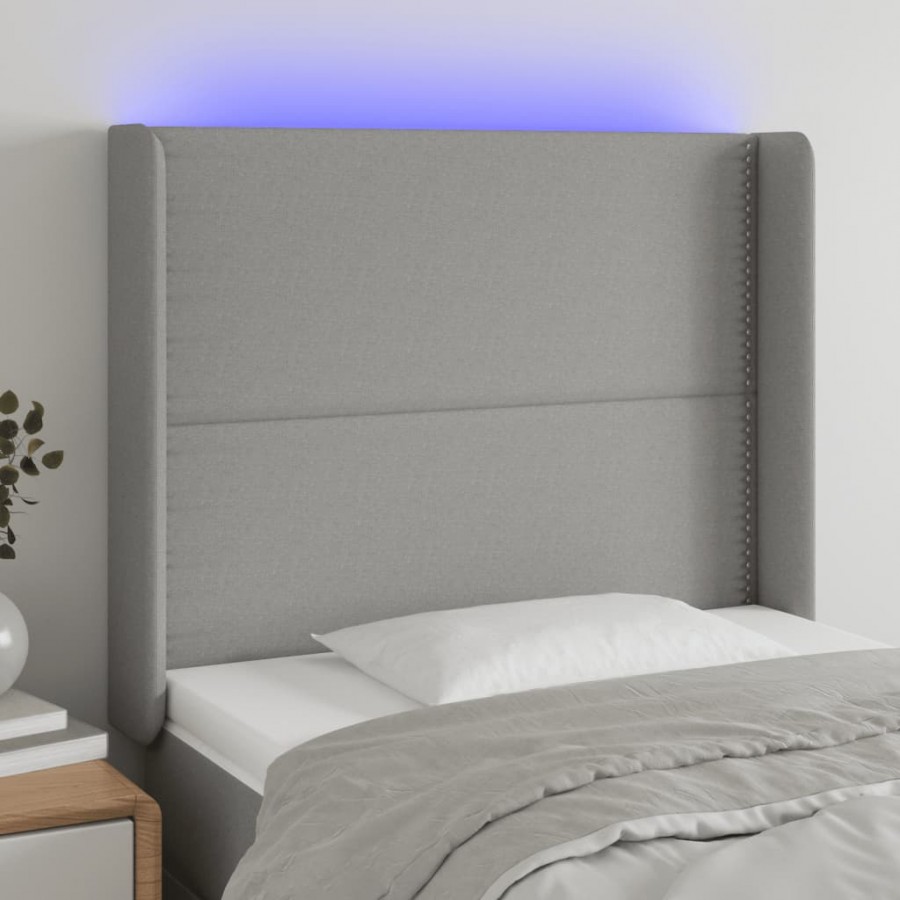 Tête de lit à LED Gris clair 103x16x118/128 cm Tissu