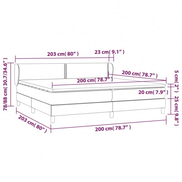 Cadre de lit avec matelas Gris clair 200x200cm Tissu