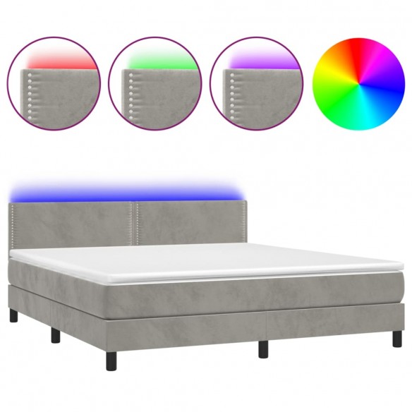 Sommier à lattes de lit avec matelas LED Gris clair 160x200 cm