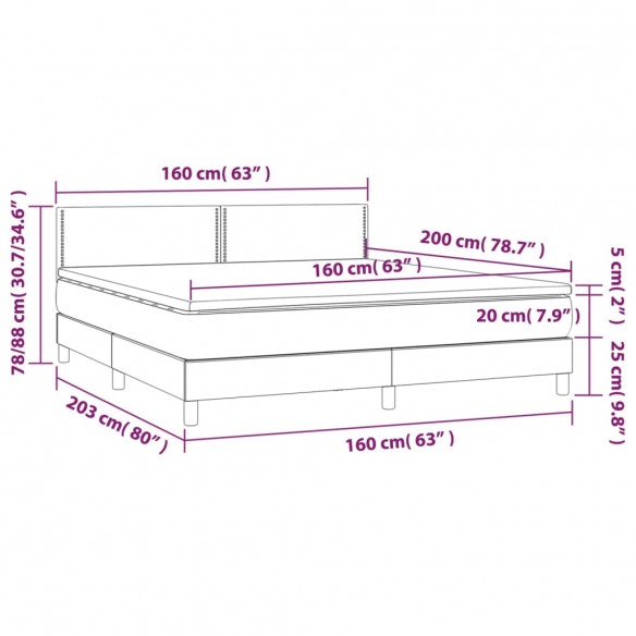 Sommier à lattes de lit avec matelas LED Gris clair 160x200 cm