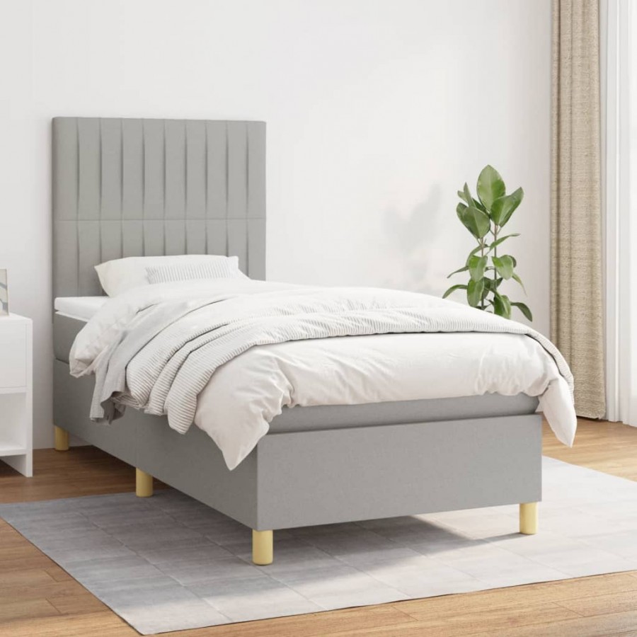 Cadre de lit et matelas Gris clair 90x190 cm Tissu