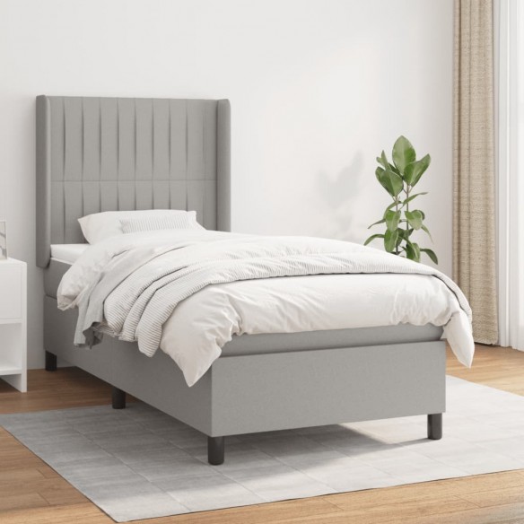 Cadre de lit et matelas Gris clair 90x190 cm Tissu