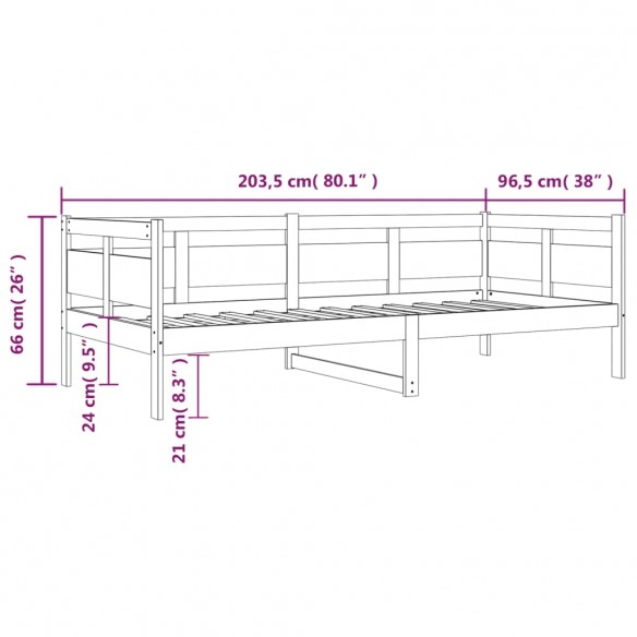 Lit de jour gris bois de pin massif 90x200 cm