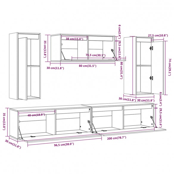 Meubles TV 5 pcs Blanc Bois massif de pin