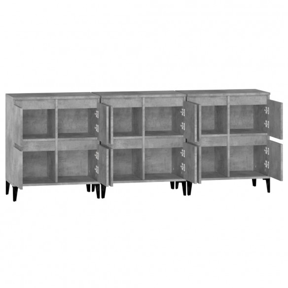 Buffets 3 pcs gris béton 60x35x70 cm bois d'ingénierie