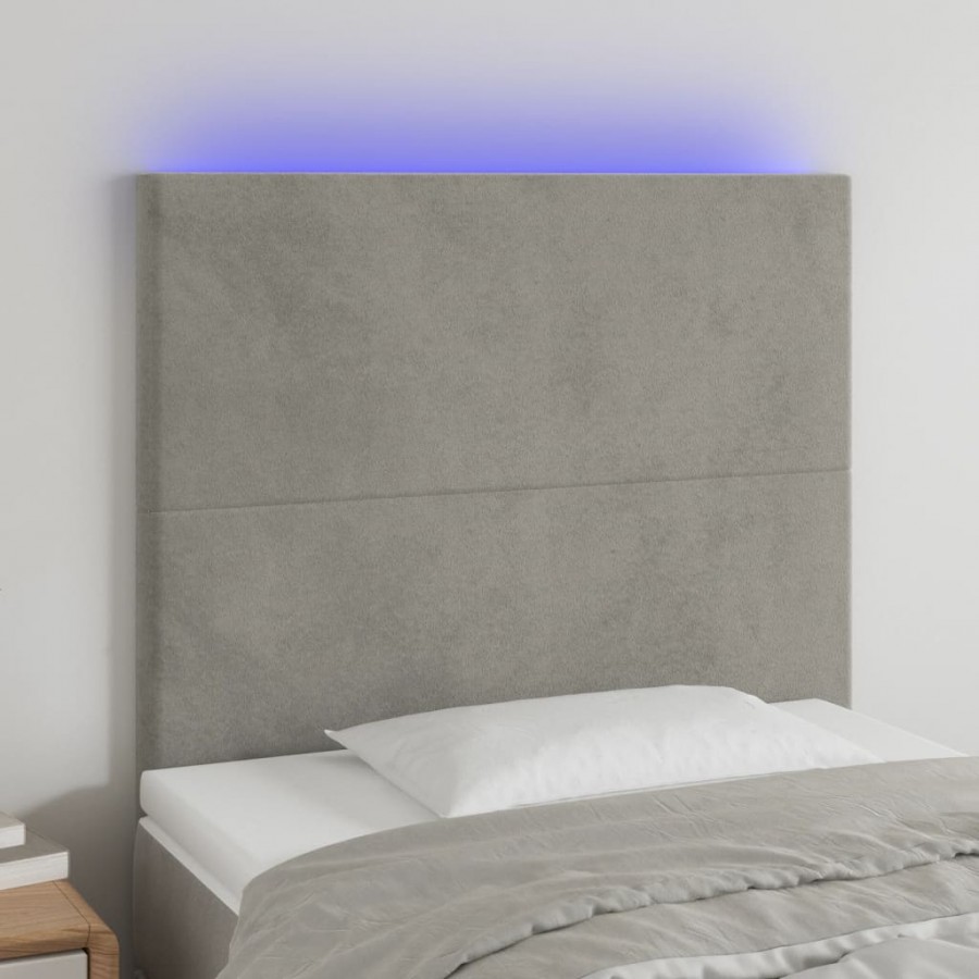 Tête de lit à LED Gris clair 100x5x118/128 cm Velours