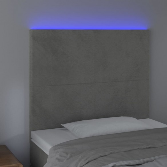 Tête de lit à LED Gris clair 100x5x118/128 cm Velours