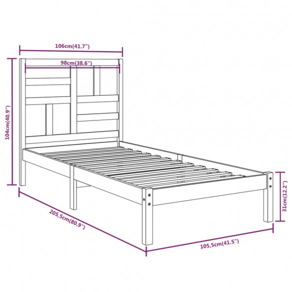 Cadre de lit Bois massif 100x200 cm