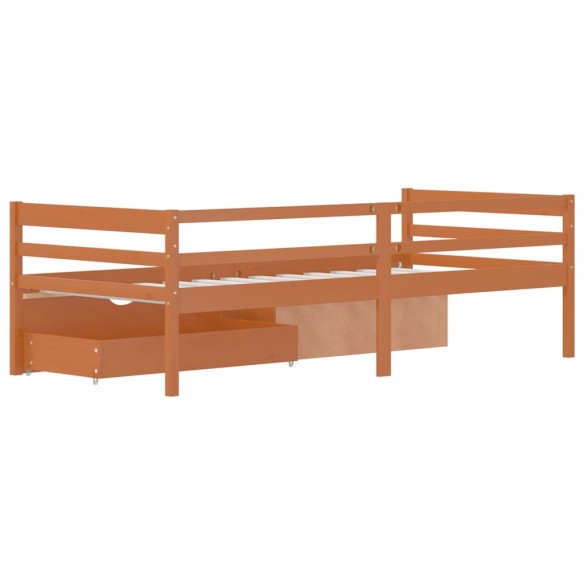 Cadre de lit avec tiroirs et armoire Marron miel Pin 90x200 cm