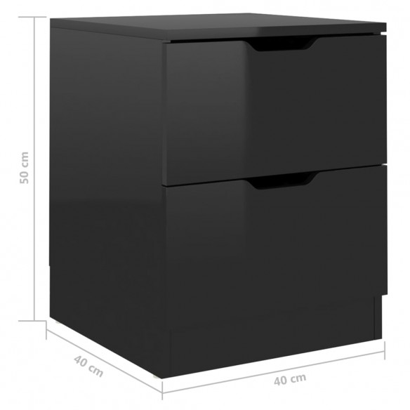 Tables de chevet 2 pcs Noir brillant 40x40x50 cm Aggloméré