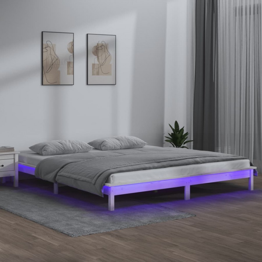 Cadre de lit à LED blanc 150x200 cm très grand bois massif